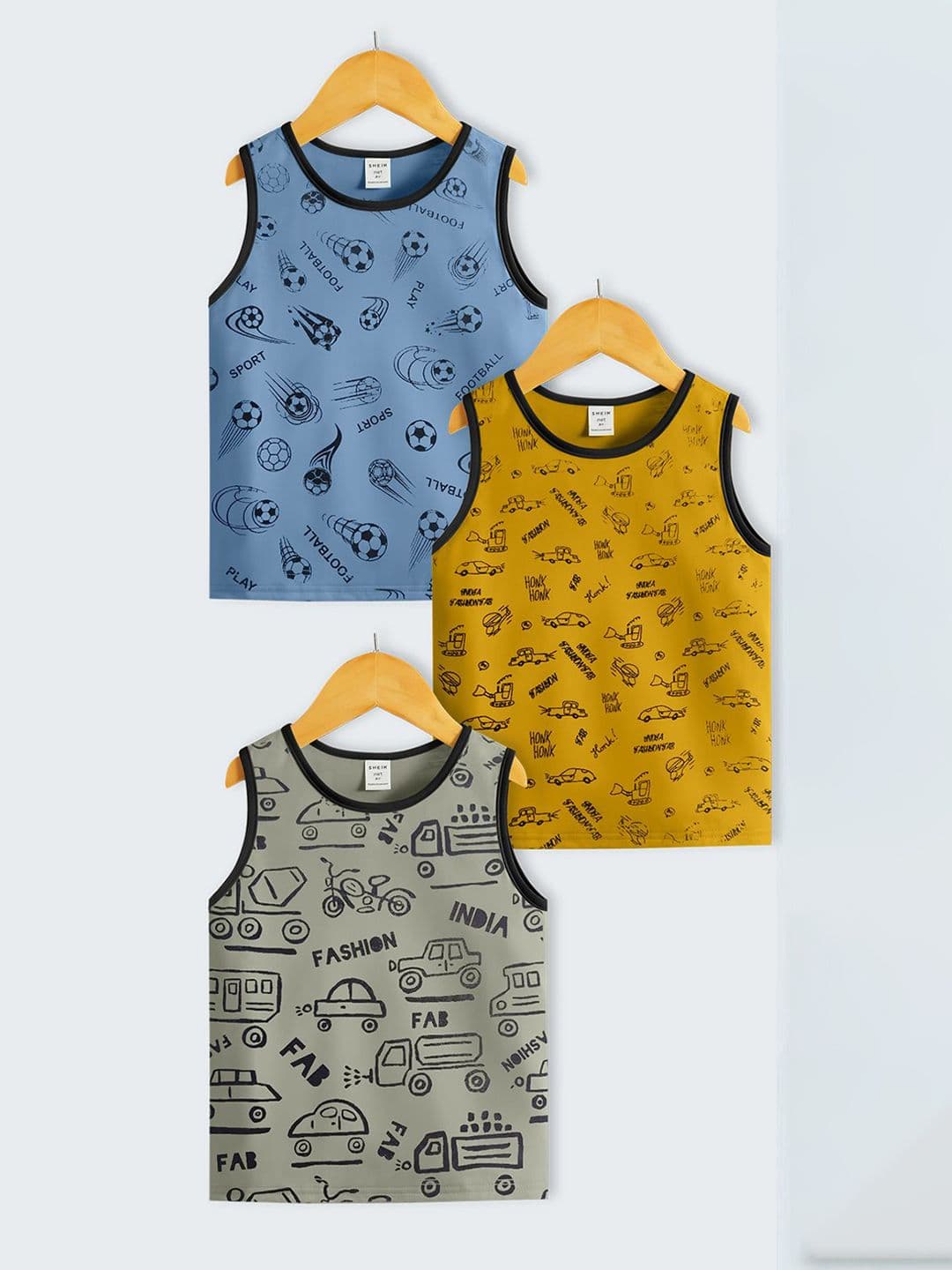 INDIA FASHION FAB Boys Pack Of 3 Printed Round Neck Pure Cotton Innerwear Vests - view 1