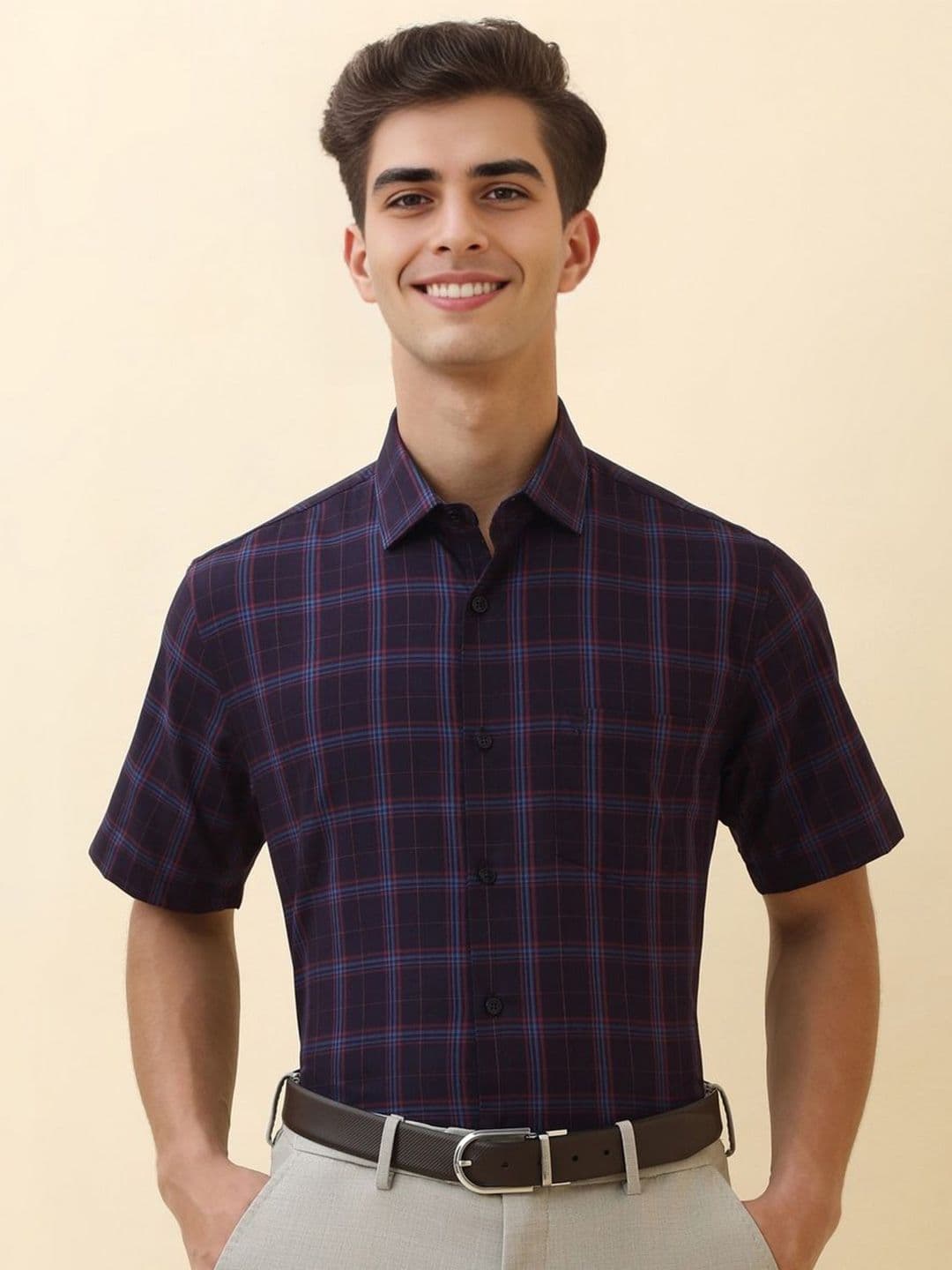 Allen Solly Tartan Checks Checked Spread Collar Slim Fit Formal Pure Cotton Shirt - view 1