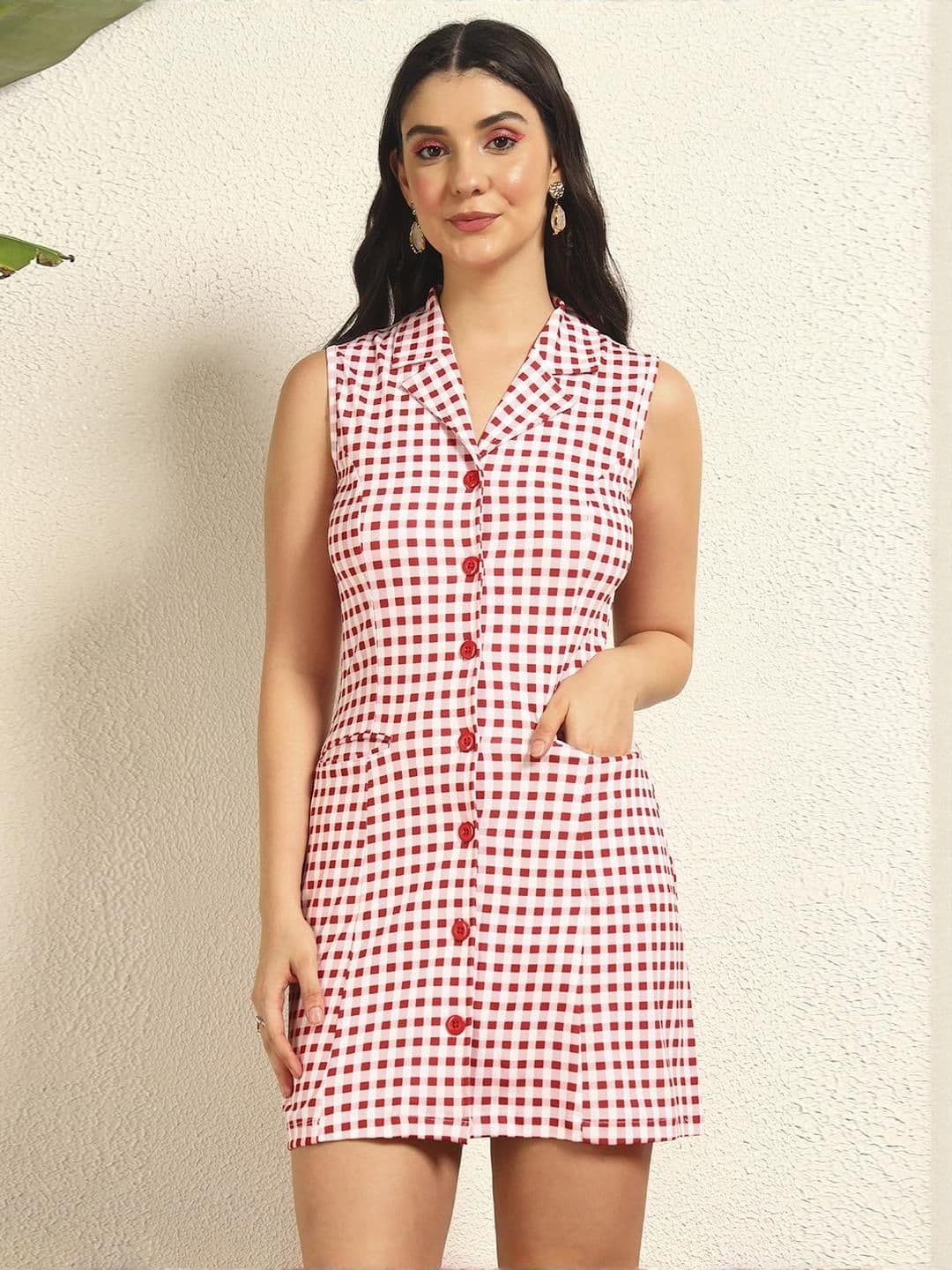 TANDUL Checked Sleeveless Shirt Dress - view 1