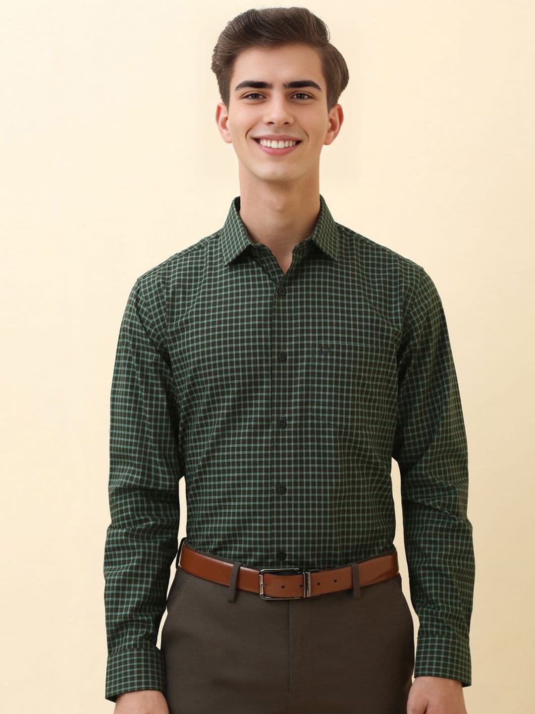 Allen Solly Men Checked Spread Collar Pure Cotton Formal Shirt - view 1