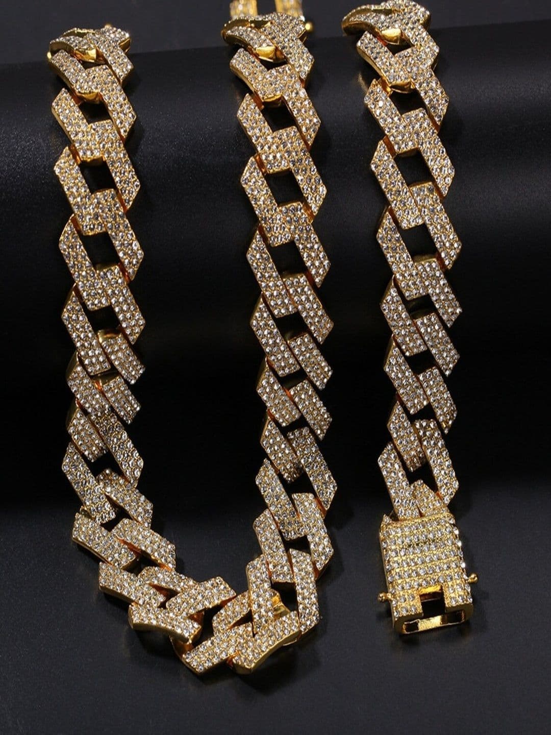 Newitin Unisex Gold-Plated Cubic Zirconia Studded Statement Chain - view 1