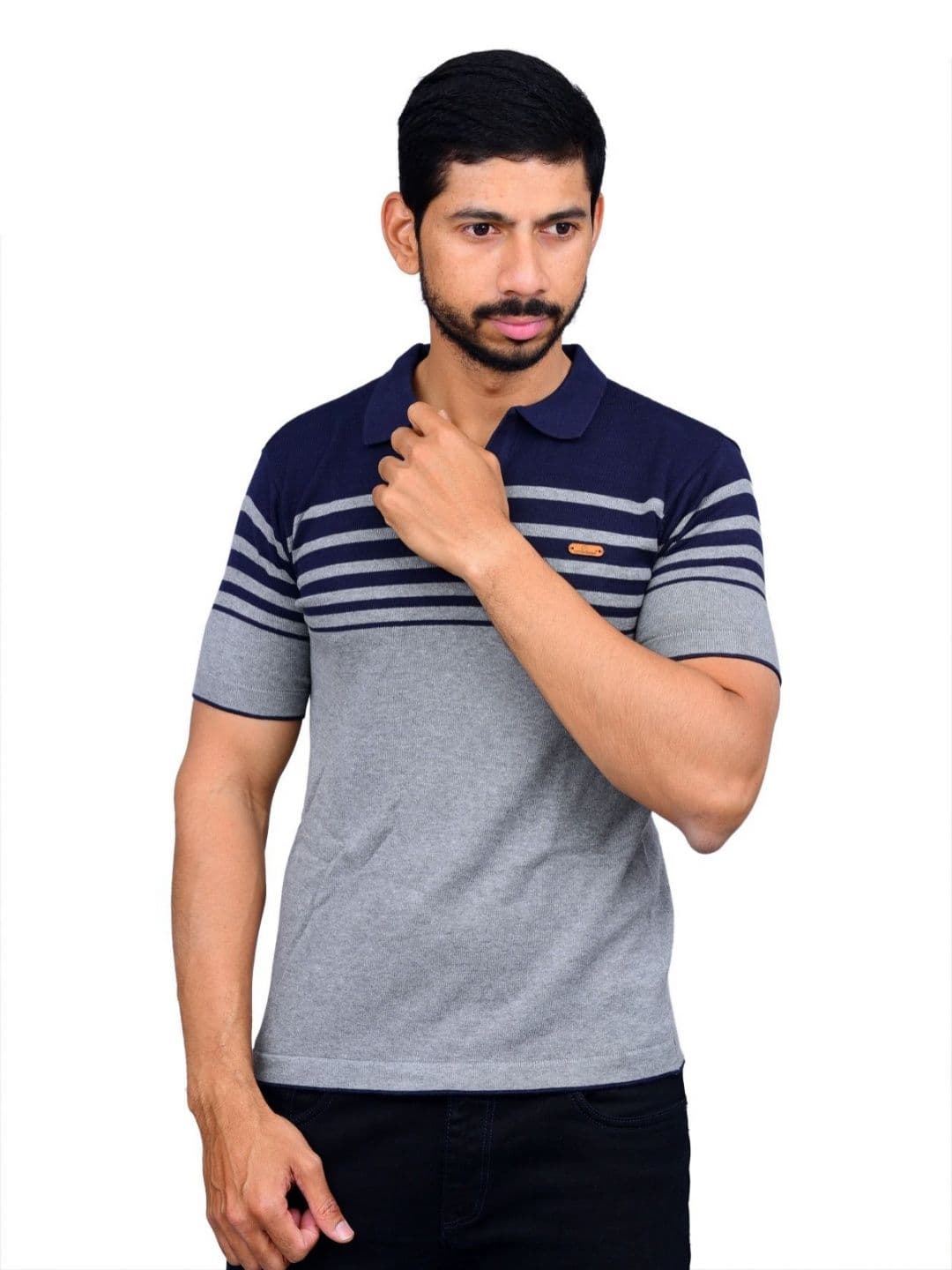 COTTON AVENUE Men Striped Polo Collar Cotton T-shirt - view 1