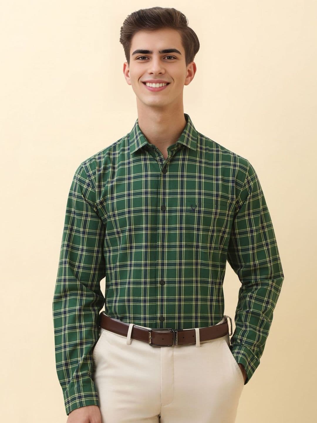 Allen Solly Men Checked Spread Collar Pure Cotton Formal Shirt - view 1