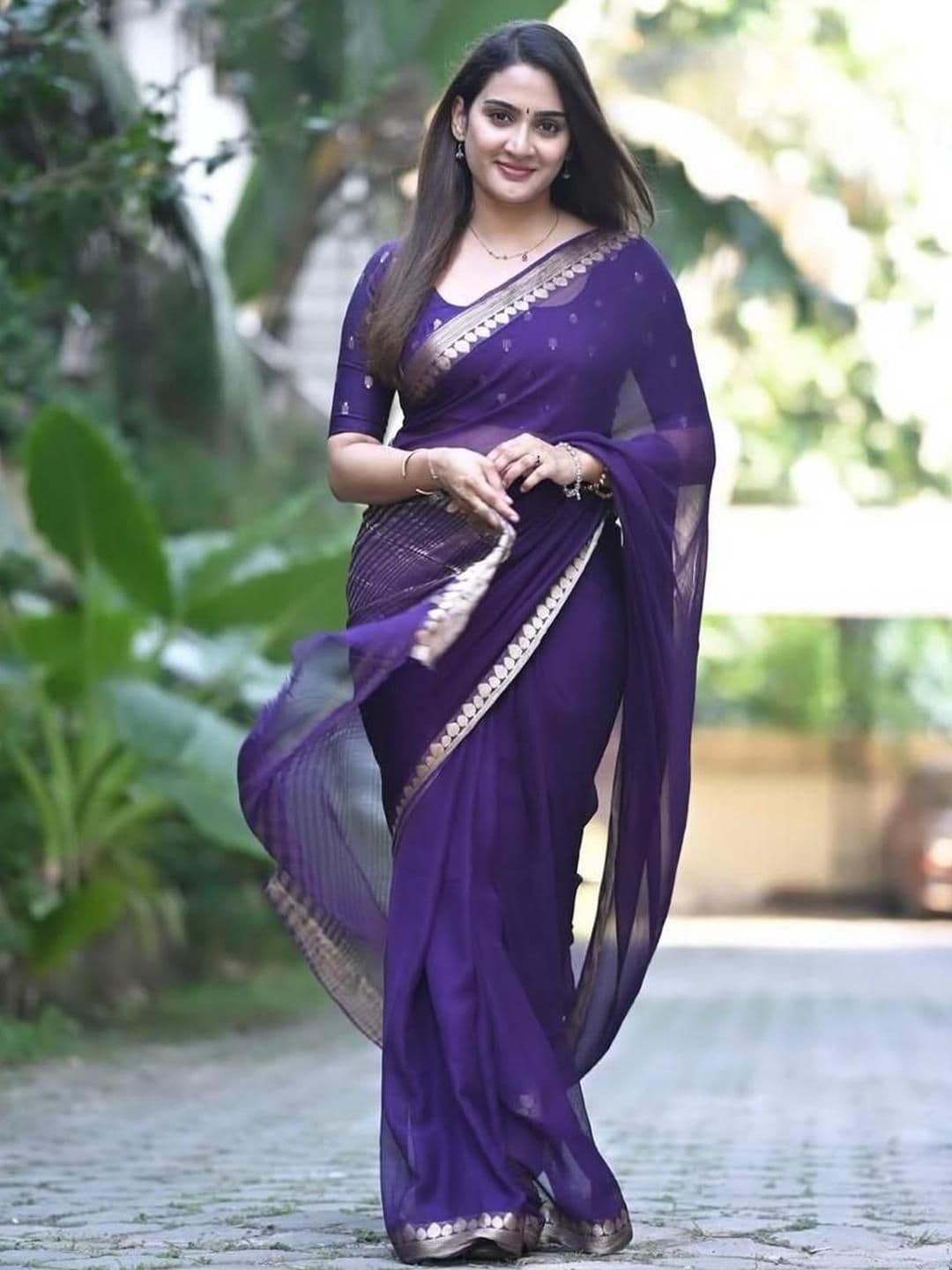 all about you Woven Design Border Pure Chiffon Saree - view 1