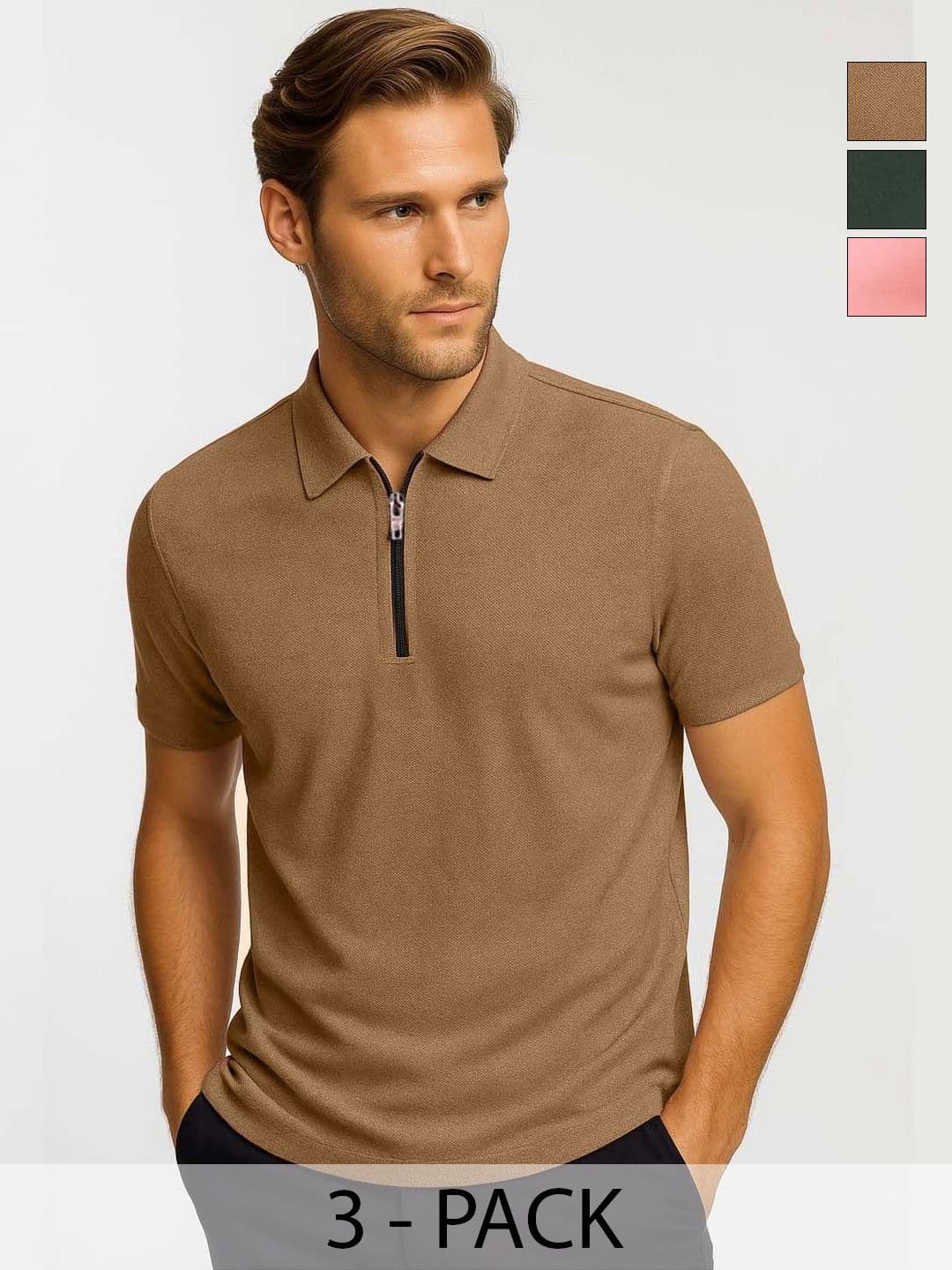 Organic Chics Men Pack of 3 Dri-FIT Solid Polo Collar T-shirts - view 1