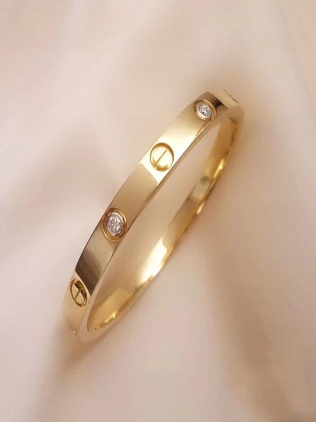 Vivnits Unisex Stainless Steel Gold-Plated American Diamond Studded Bangle-Style Bracelets - view 1