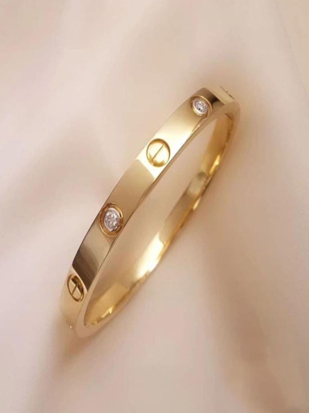 Newitin Unisex Stainless Steel Gold-Plated American Diamond Studded Bangle-Style Bracelet - view 1