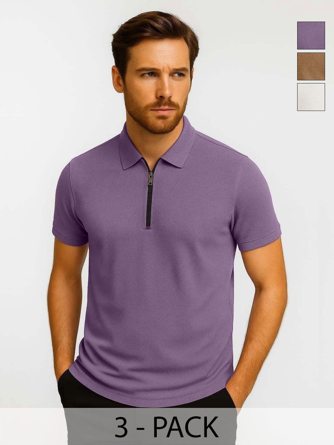 Organic Chics Men Pack of 3 Dri-FIT Solid Polo Collar T-shirts - view 1