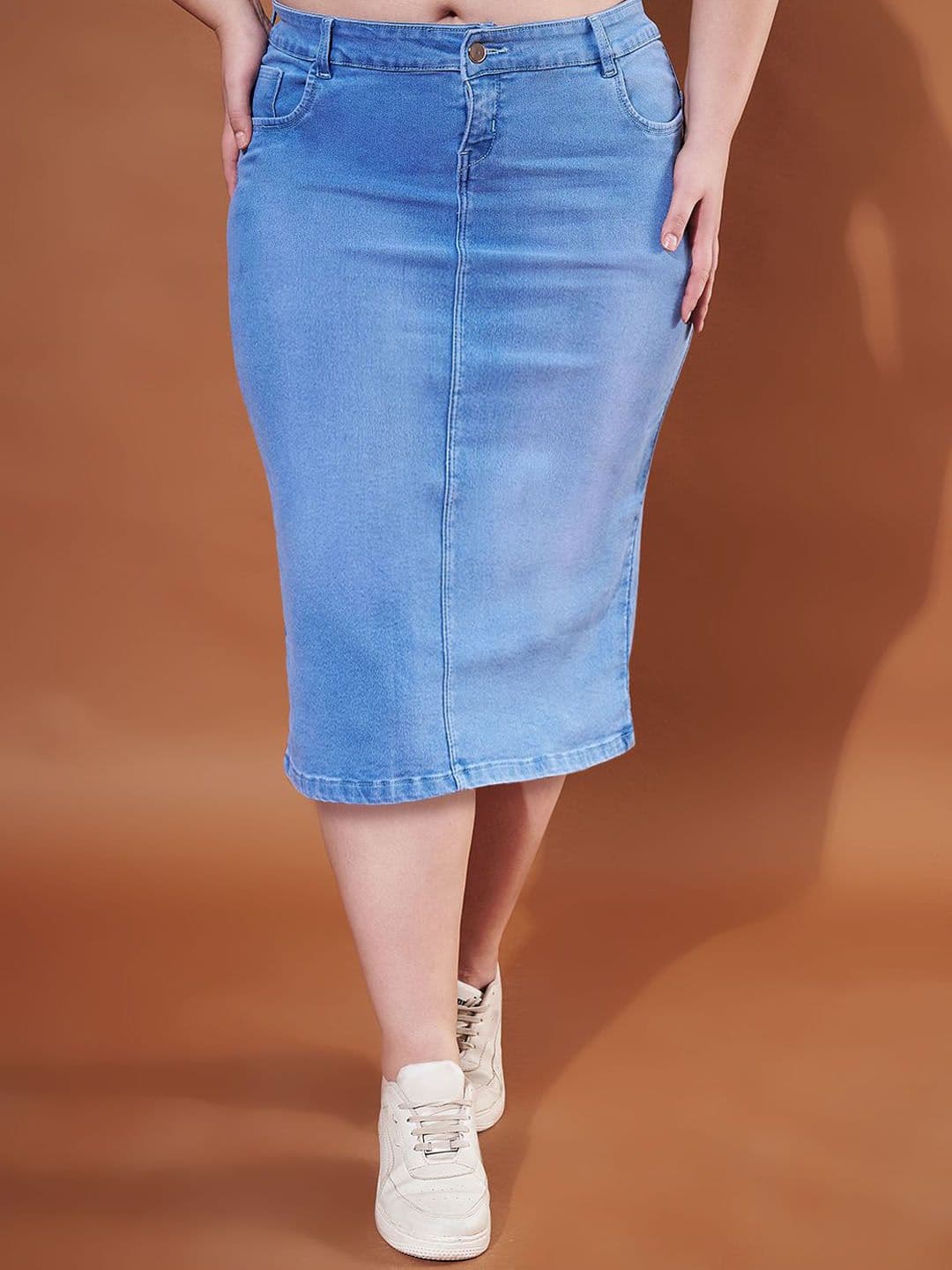 Purple Feather Plus Size Denim Stretchable Skirt - view 1