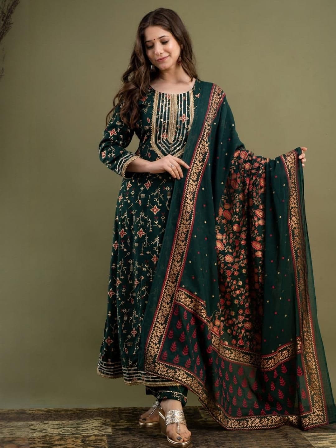 Dhibha Women Green Cotton Blend Clothing Set - view 1