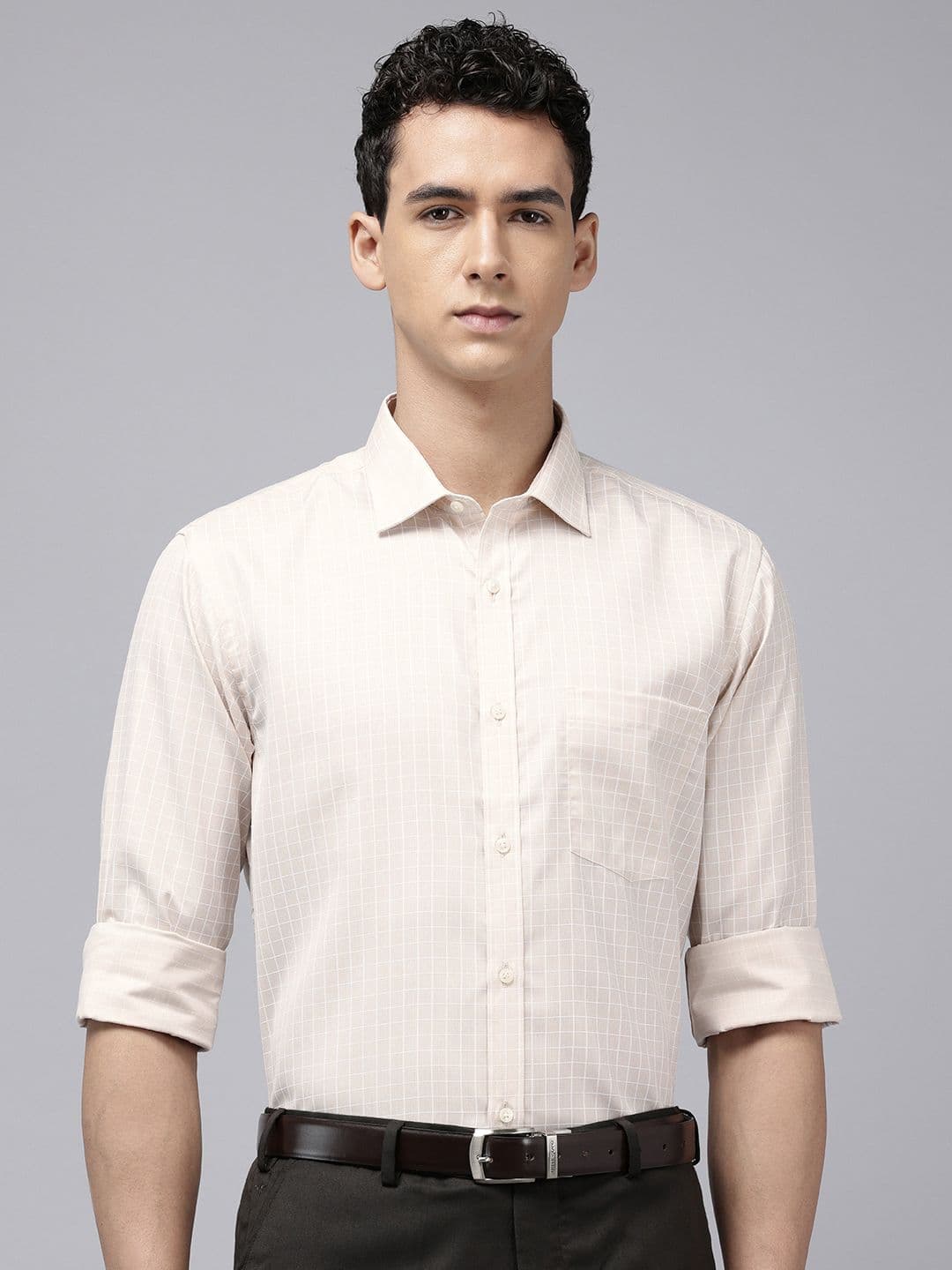 Park Avenue Slim Fit Grid Tattersall Checks Formal Shirt - view 1