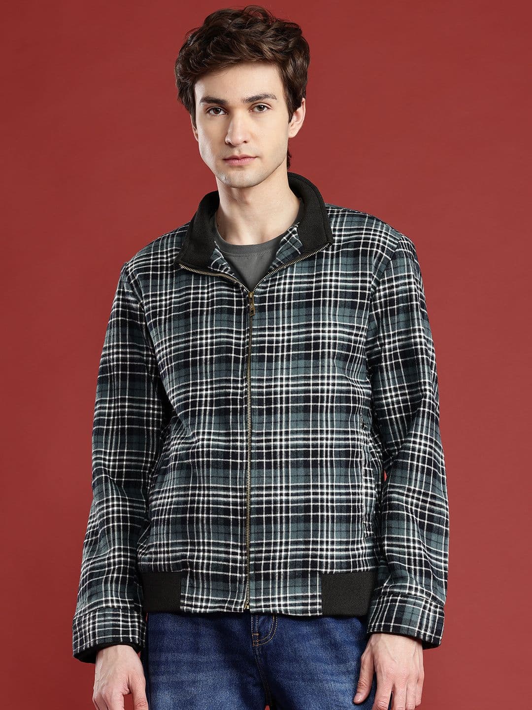 Leather Retail Men Checked Woollen Lightweight Tweed Tailored Jacket - view 1