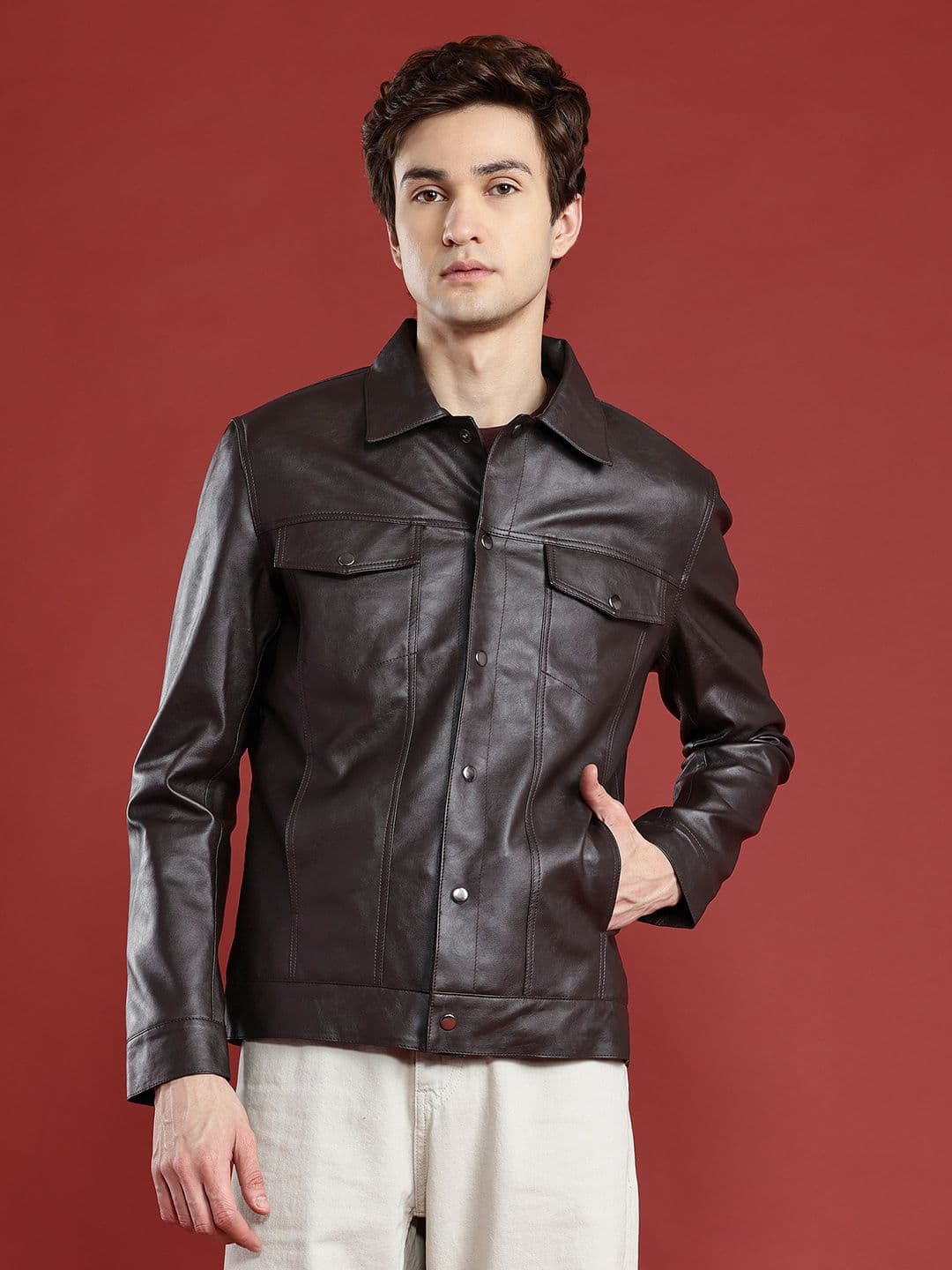 Leather Retail Men Lightweight Biker Jacket - view 1