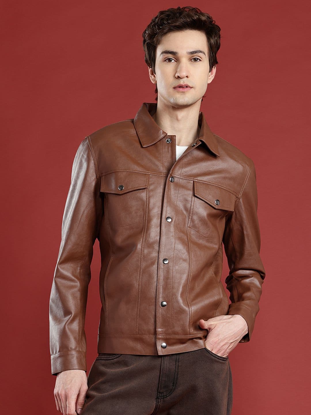 Leather Retail Men Lightweight Biker Jacket - view 1