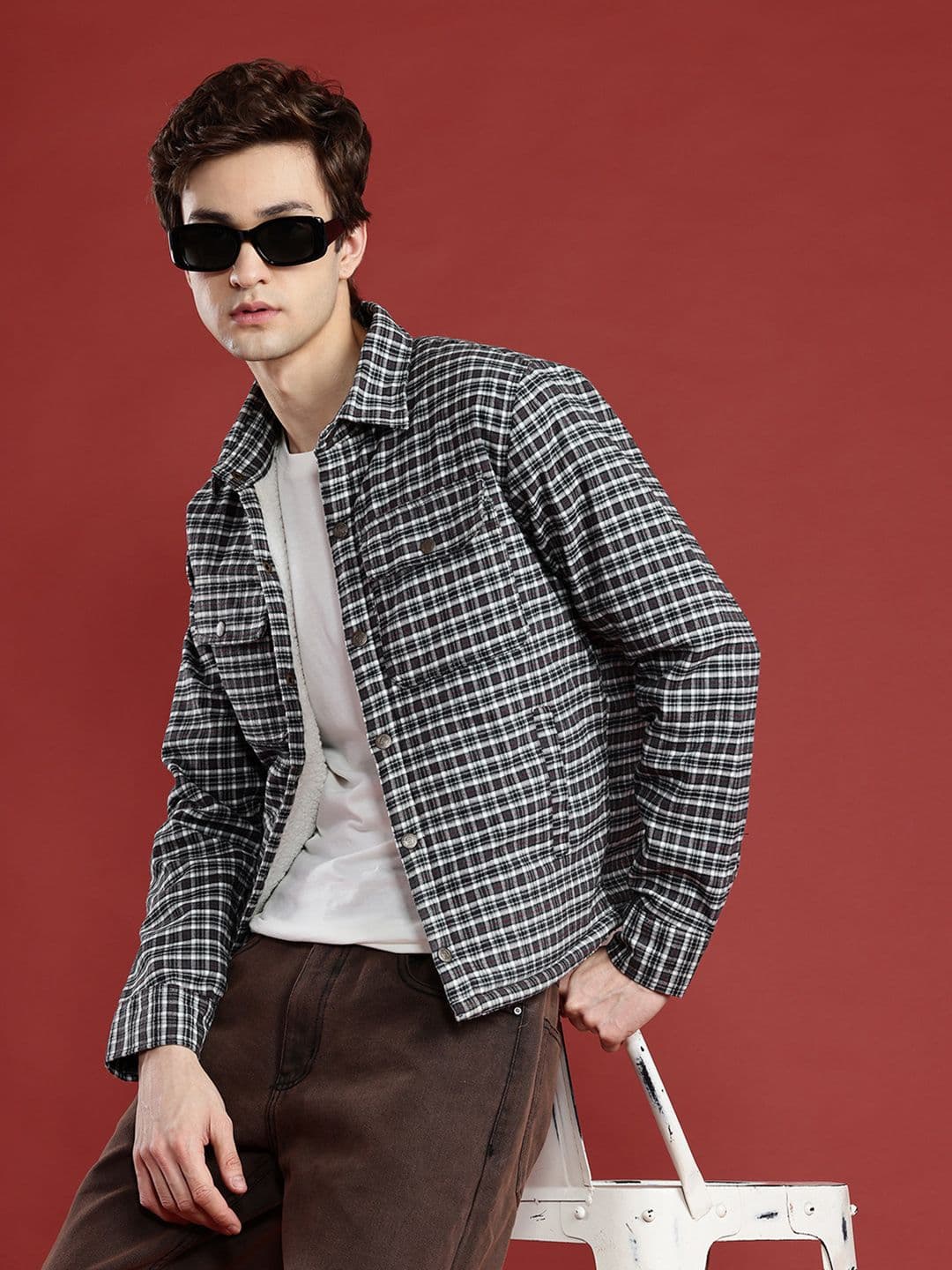 Leather Retail Men Checked Woollen Lightweight Tailored Jacket - view 1