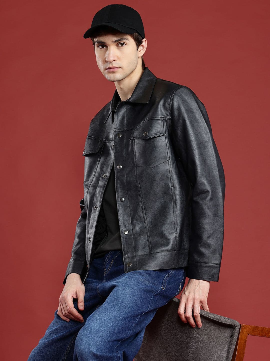 Leather Retail Men Lightweight Biker Jacket - view 1