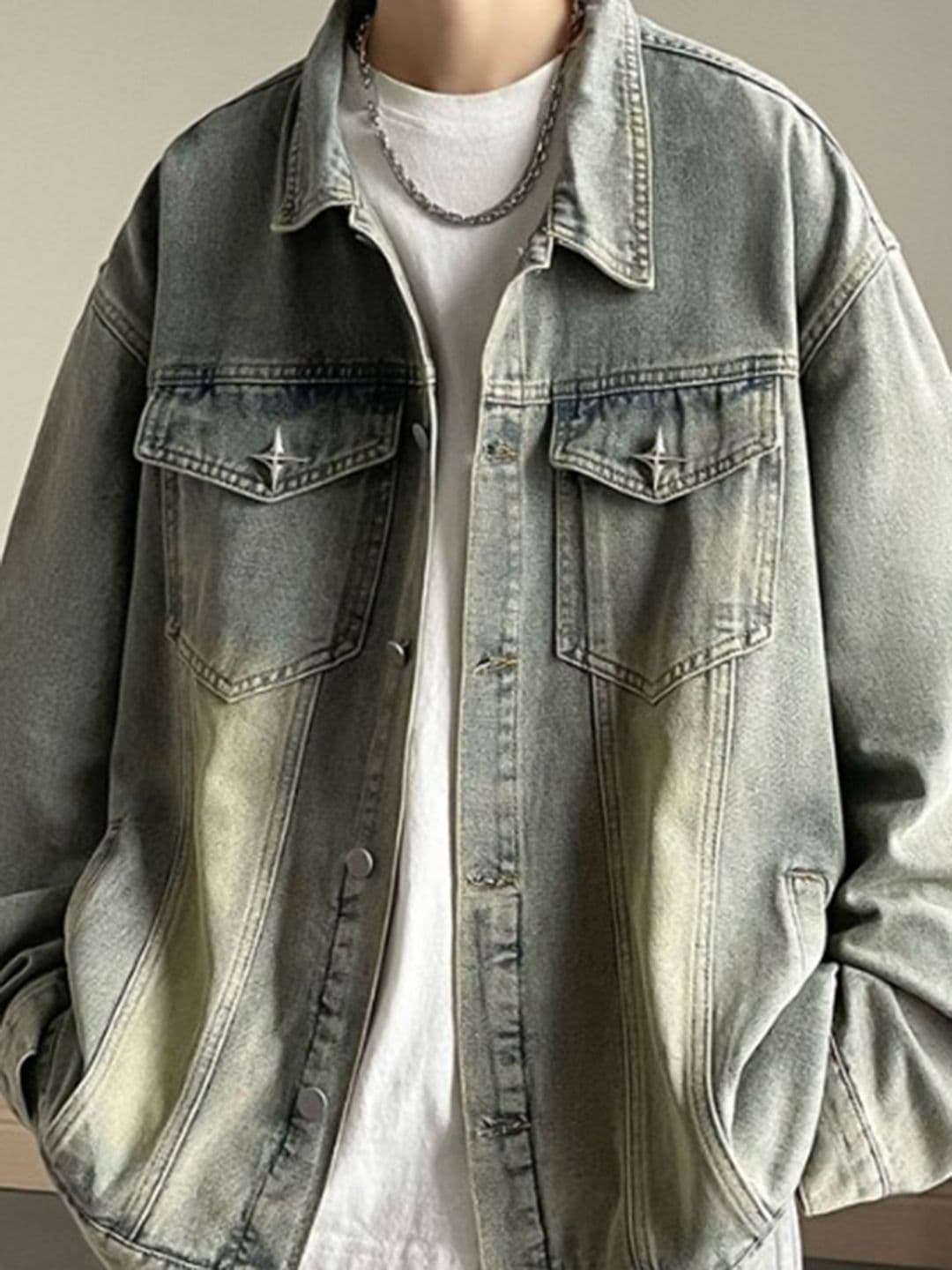 StyleCast Men Stand Collar Long Sleeves Denim Jacket - view 1