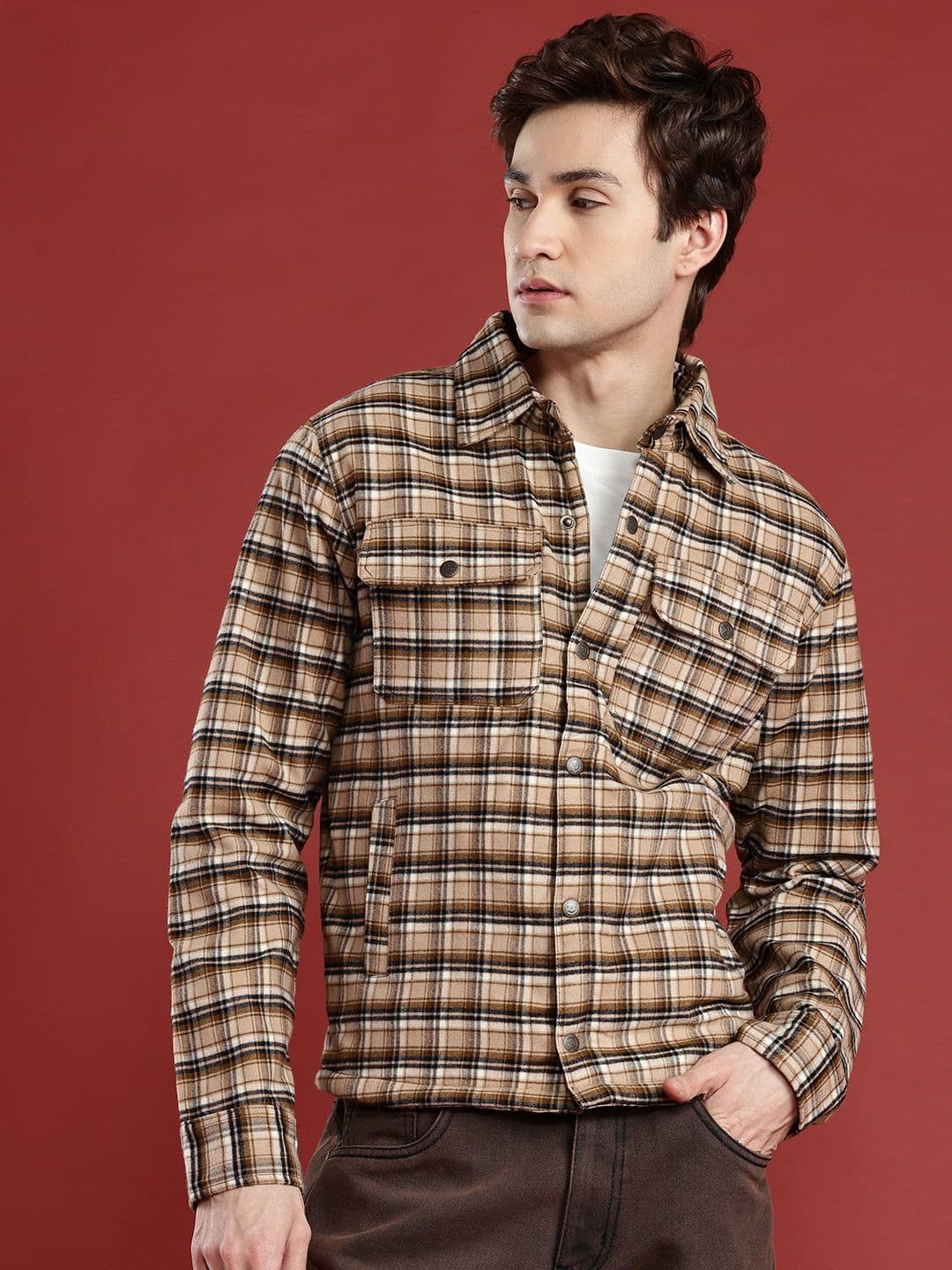 Leather Retail Men Checked Woollen Lightweight Tweed Tailored Jacket - view 1