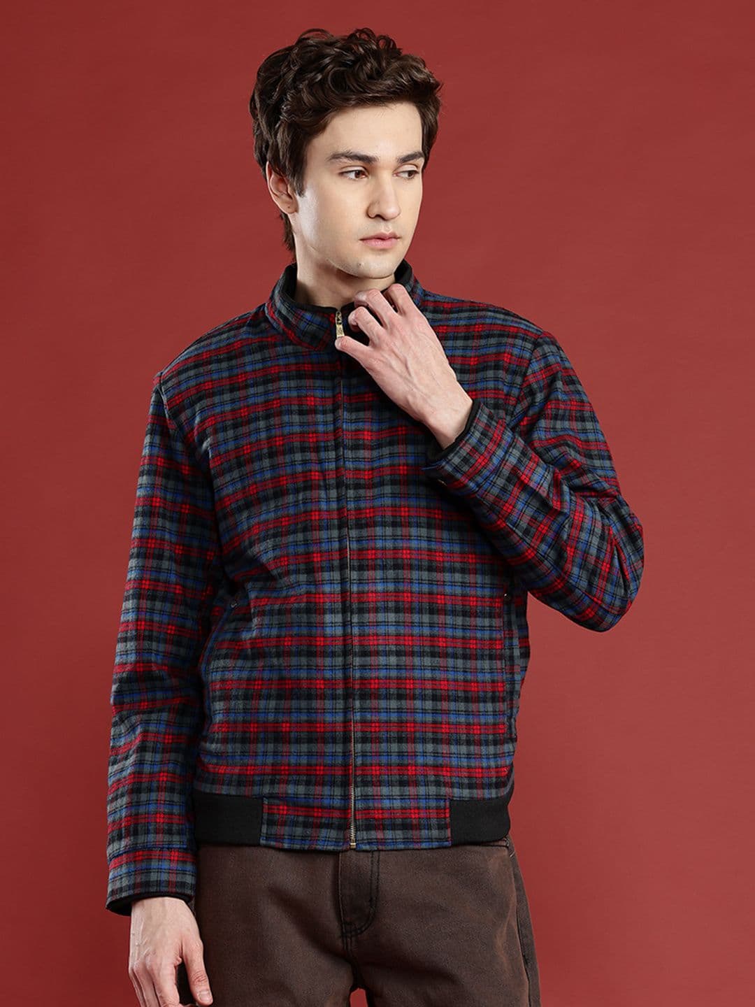 Leather Retail Men Checked Woollen Lightweight Tweed Tailored Jacket - view 1