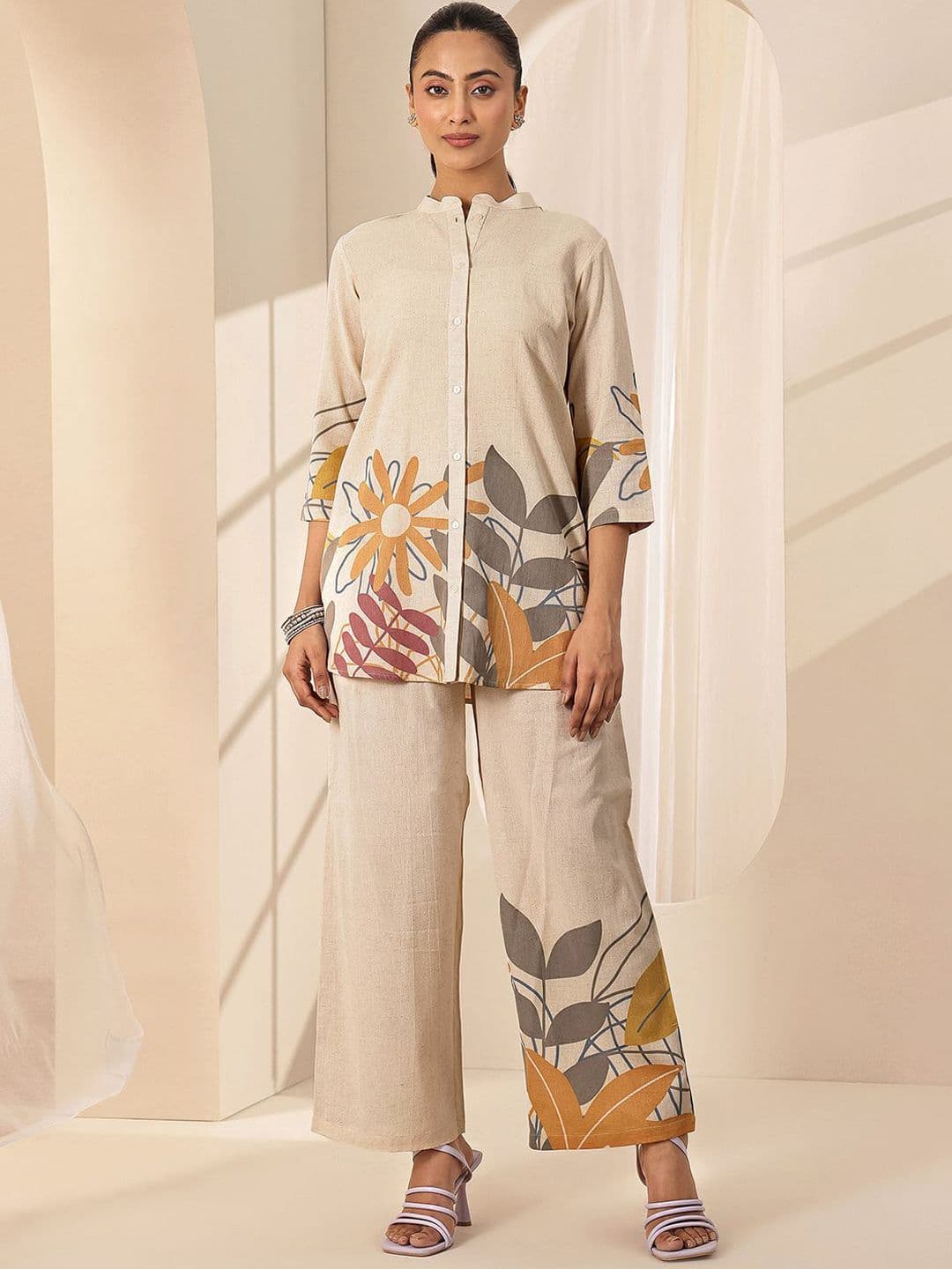 Libas Floral Printed Mandarin Collar Tunic With Trouser - view 1