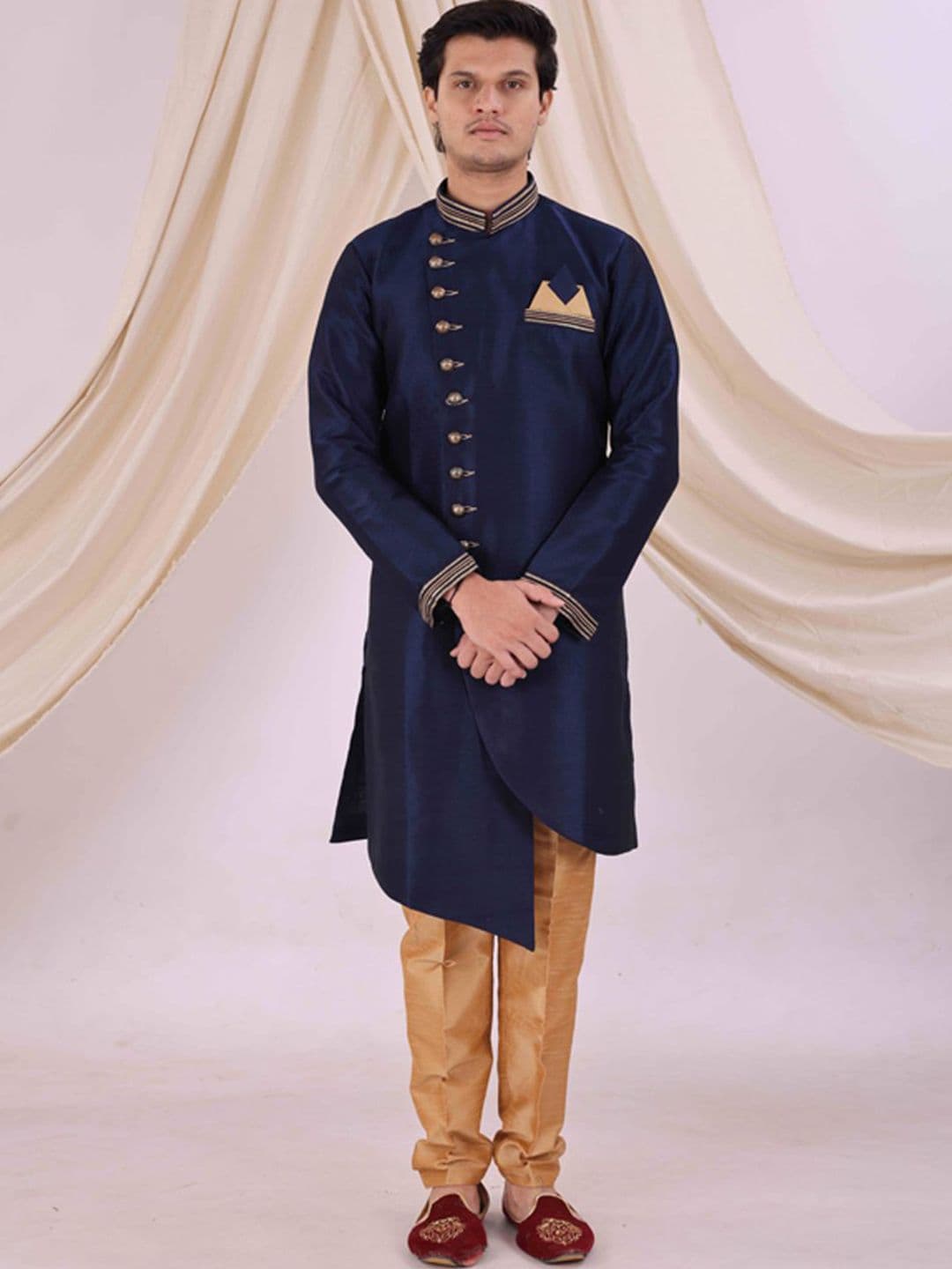 Desibutik Mandarin Collar Sherwani With Pyjama - view 1