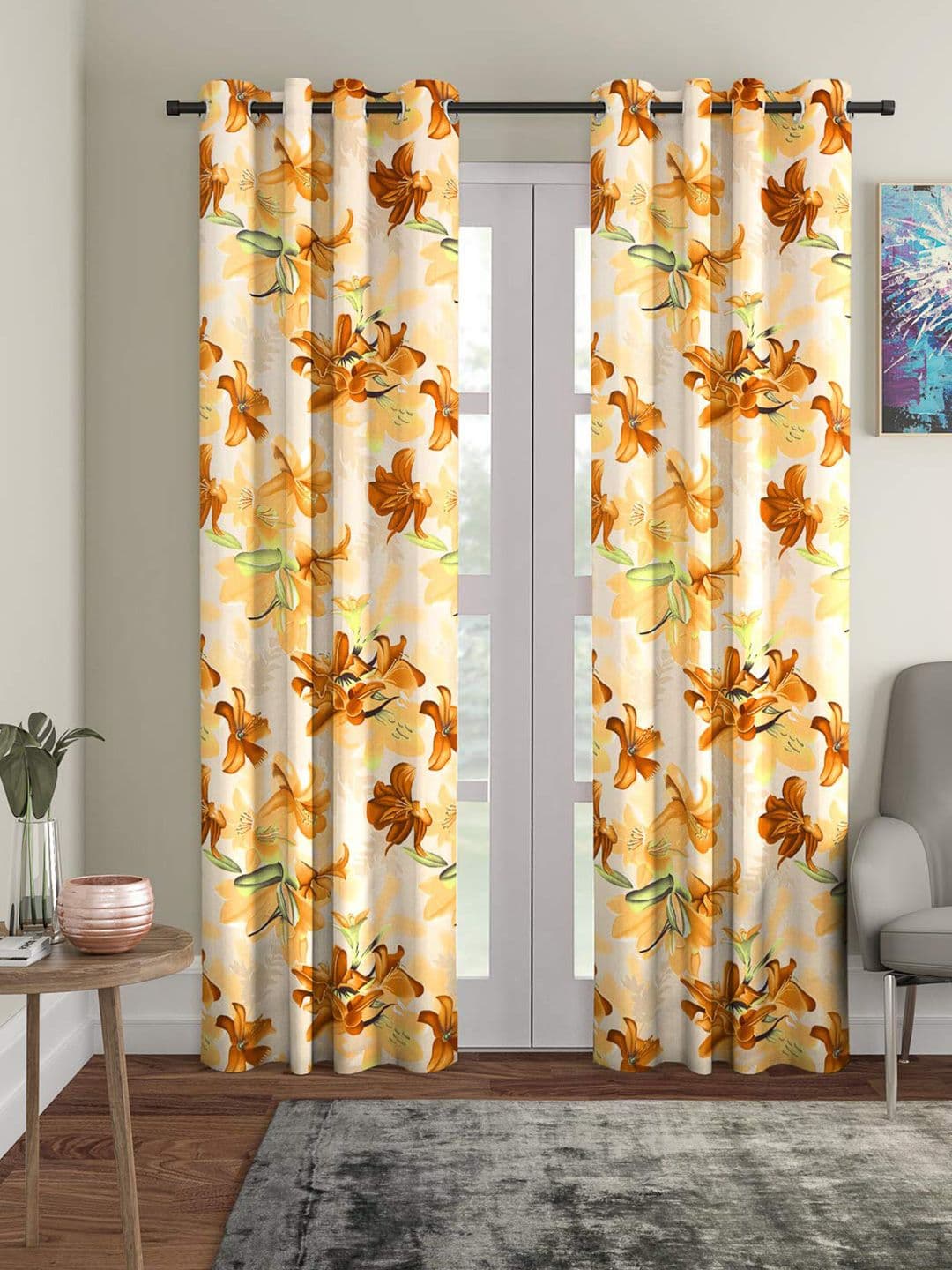Cortina 2 Pieces Floral Printed Long Door Curtains - view 1