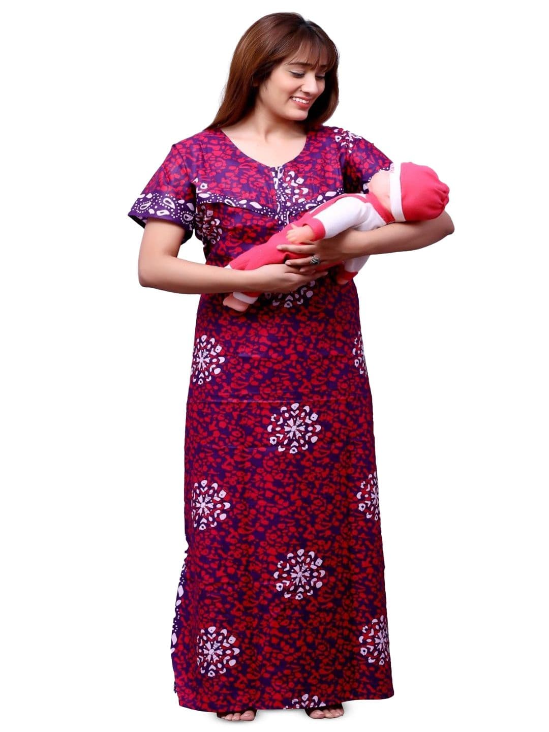 ANKONA Floral Printed Short Sleeves Pure Cotton Maxi Maternity Nightdress - view 1