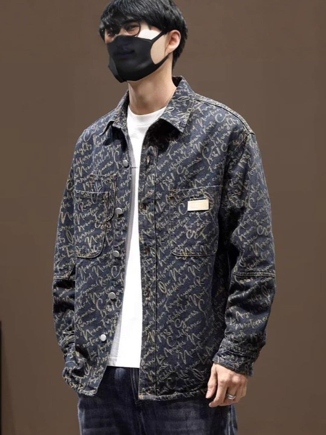 StyleCast Men Typography Printed Spread Collar Denim Jacket - view 1
