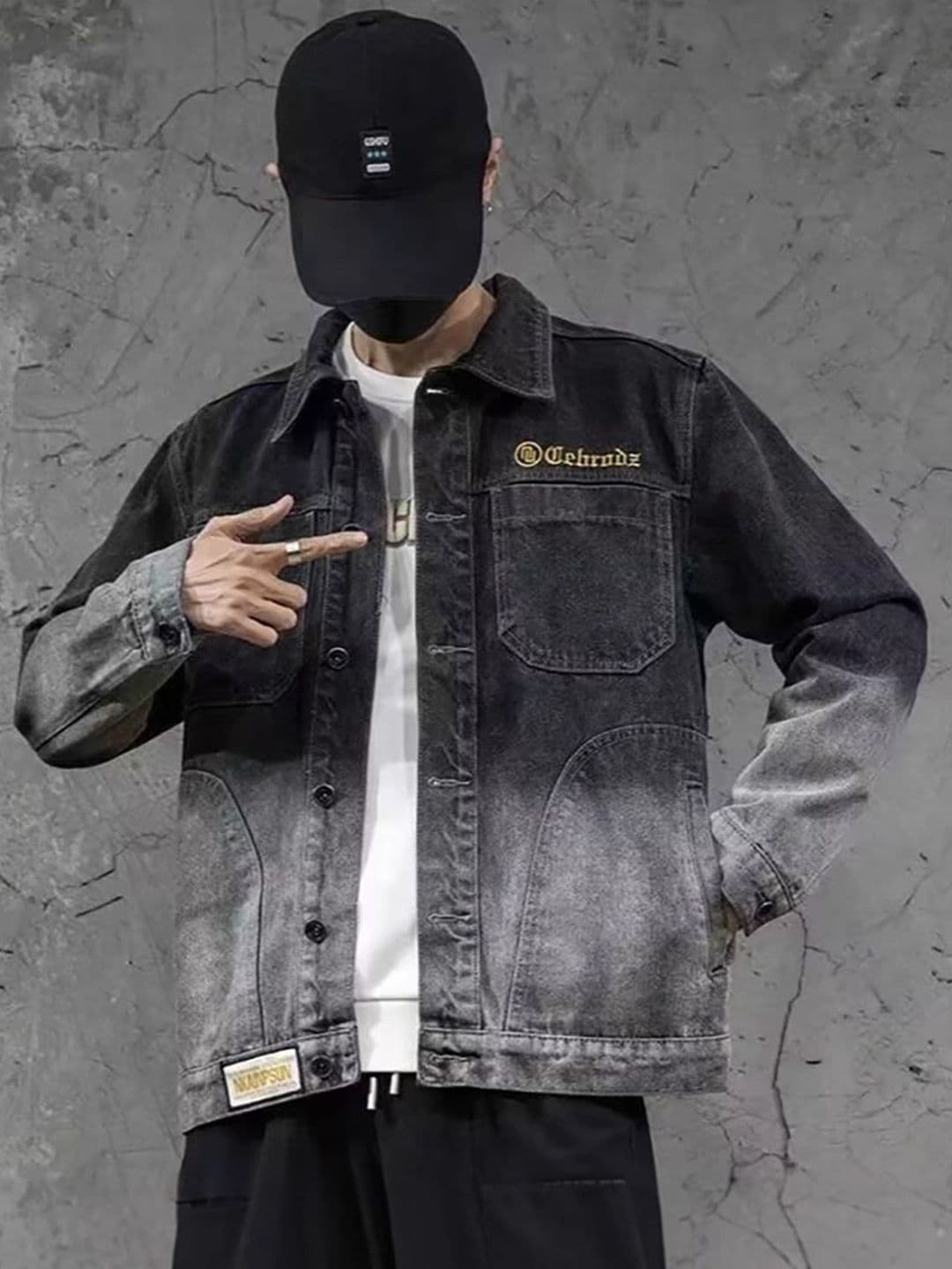 StyleCast Men Charcoal Ombre Colourblocked Denim Jacket - view 1