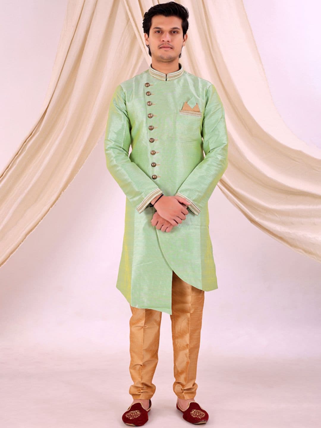 Desibutik Mandarin Collar Sherwani With Pyjama - view 1