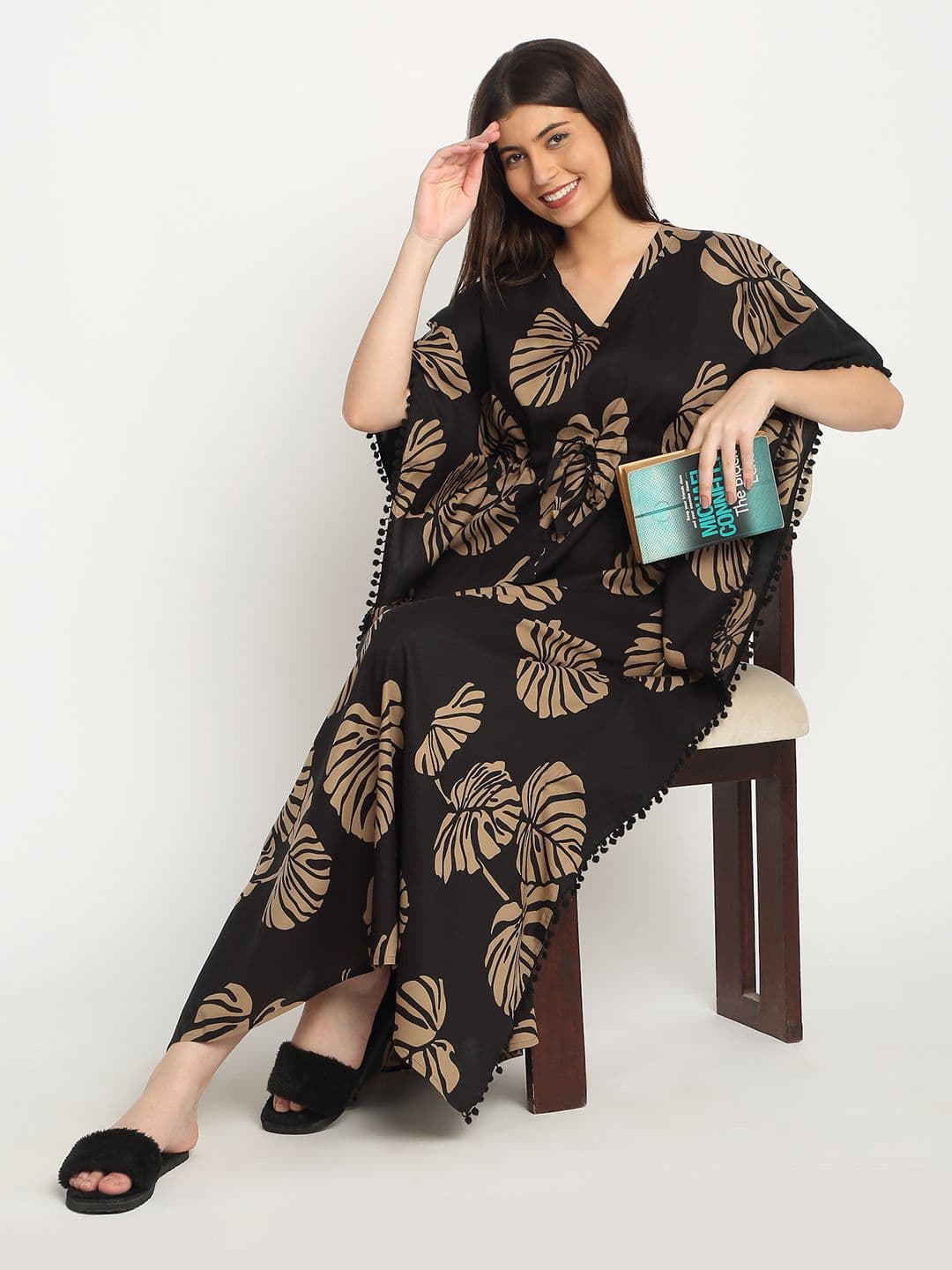 Sweet Dreams Tropical Printed V-Neck Maxi Kaftan Nightdress - view 1