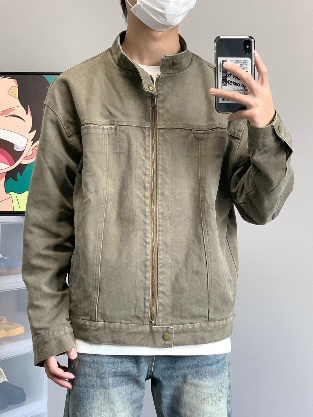 StyleCast Men Washed Stand Collar Cotton Denim Jacket - view 1