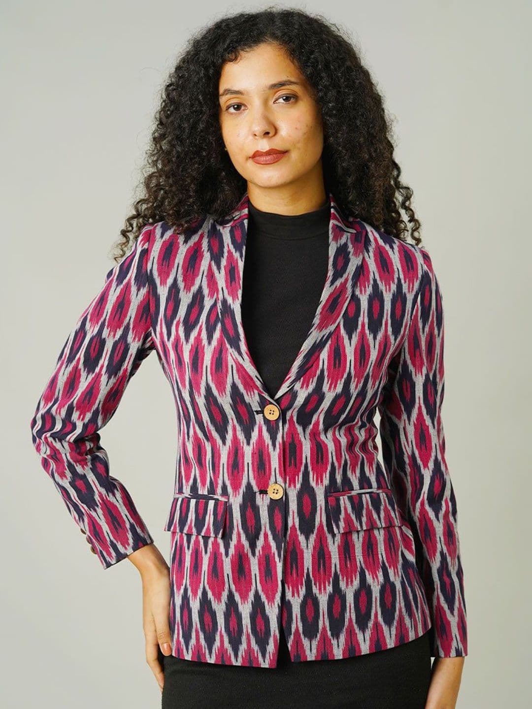 INDOPHILIA Ikat Printed Cotton Single-Breasted Blazer - view 1