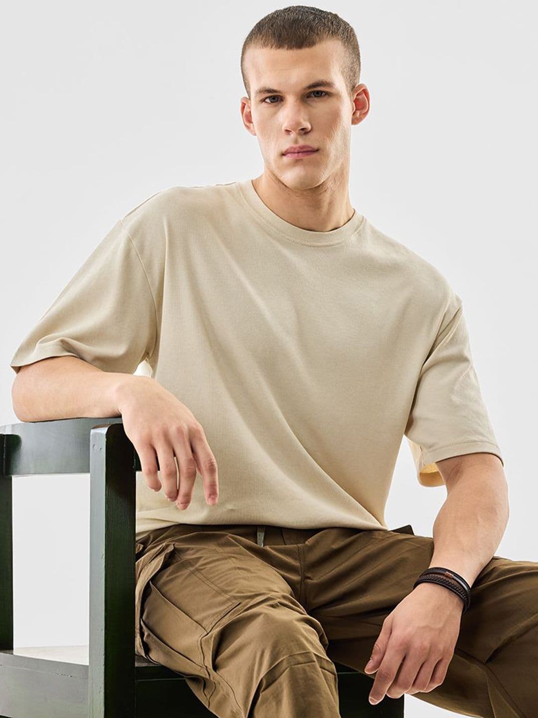 Snitch Men Solid Round Neck Pure Cotton Oversized T-shirt - view 1