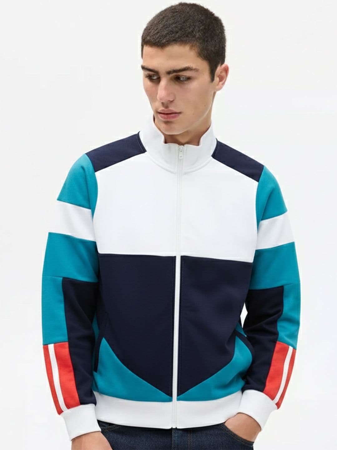 HIGHLANDER Men White & Blue Colourblocked Sweatshirt - view 1