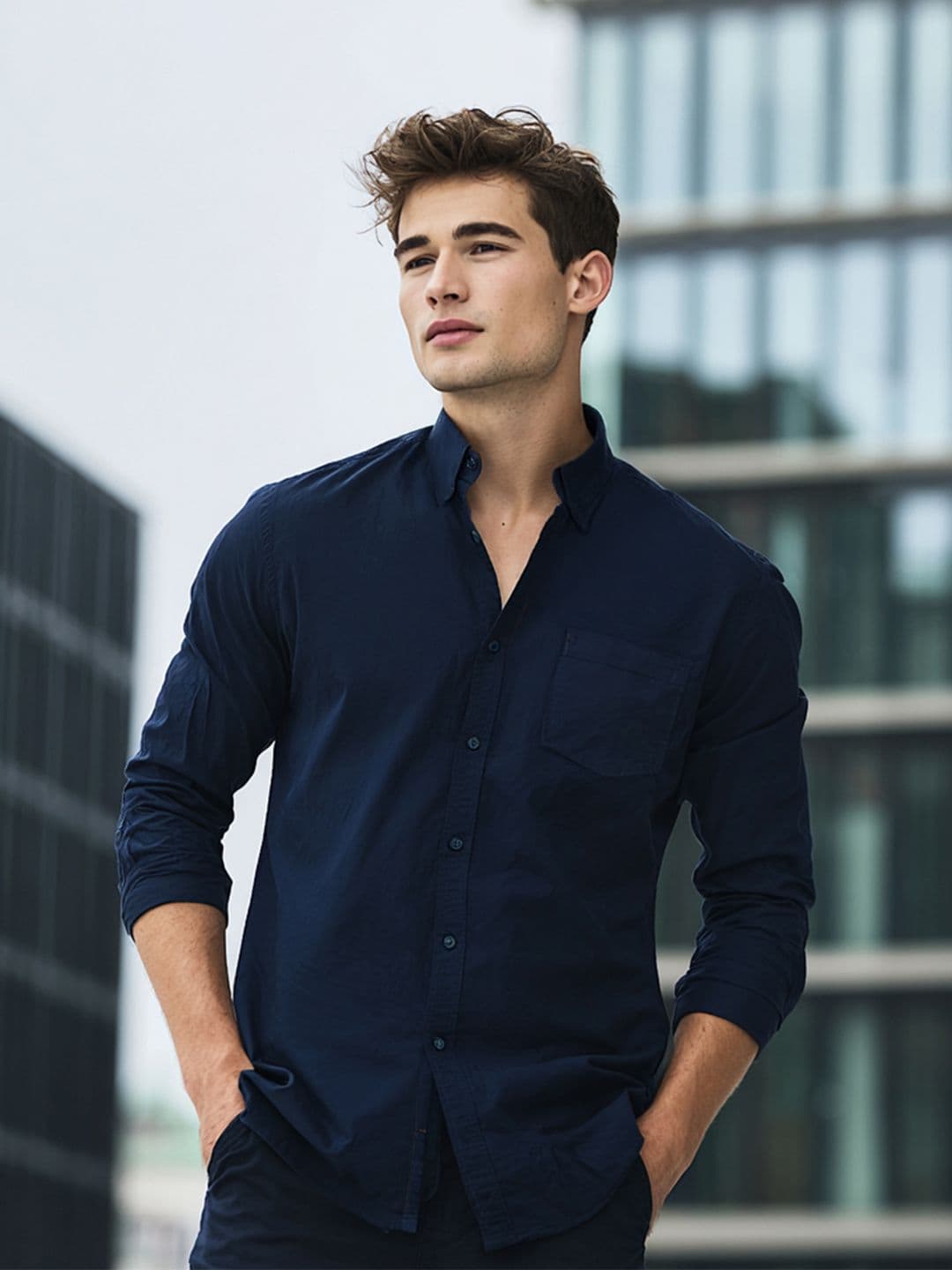 Urbano Fashion Men Spread Collar Solid Cotton Casual Shirt - view 1