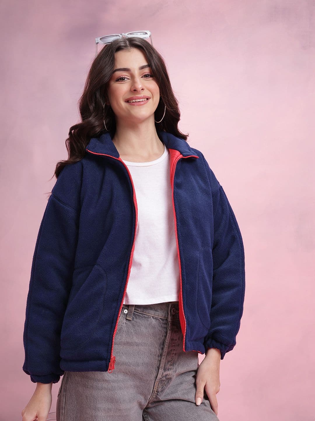 DressBerry Faux Fur Trim Reversible Bomber Jacket - view 1