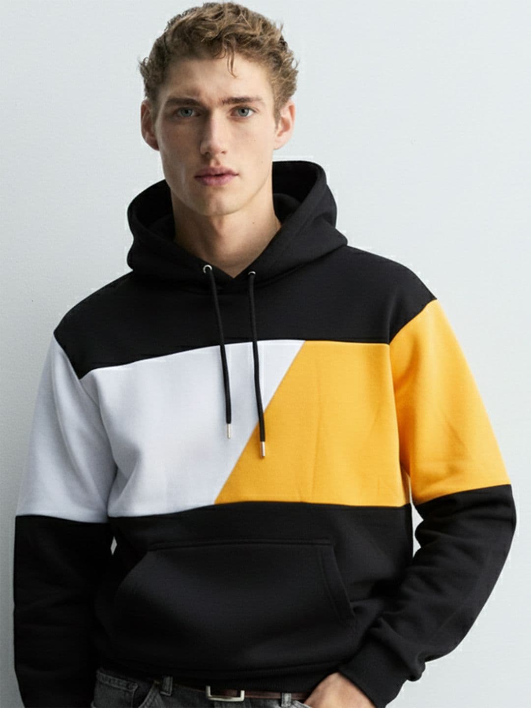 HIGHLANDER Men Black & Yellow Colourblocked Hooded Sweatshirt - view 1
