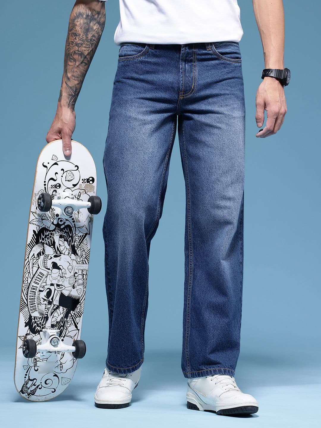 HERE&NOW Men Baggy Fit Pure Cotton Light Fade Jeans - view 1