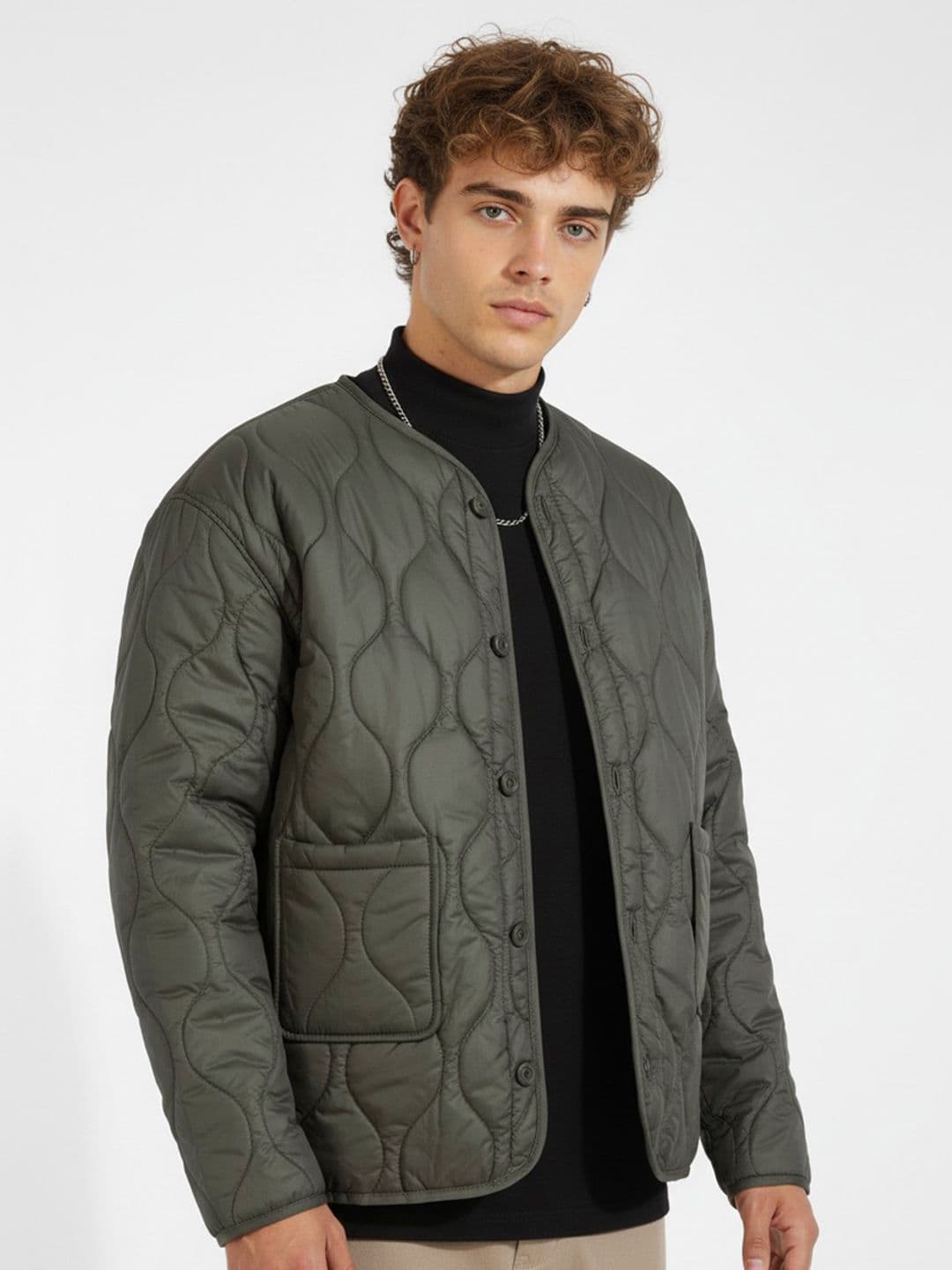 glitchez Collarless Quilted Jacket - view 1