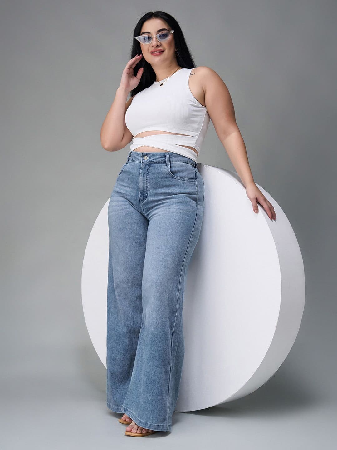 Miss Chase A+ Women Plus Size Wide Leg High-Rise Light Fade Stretchable Jeans - view 1
