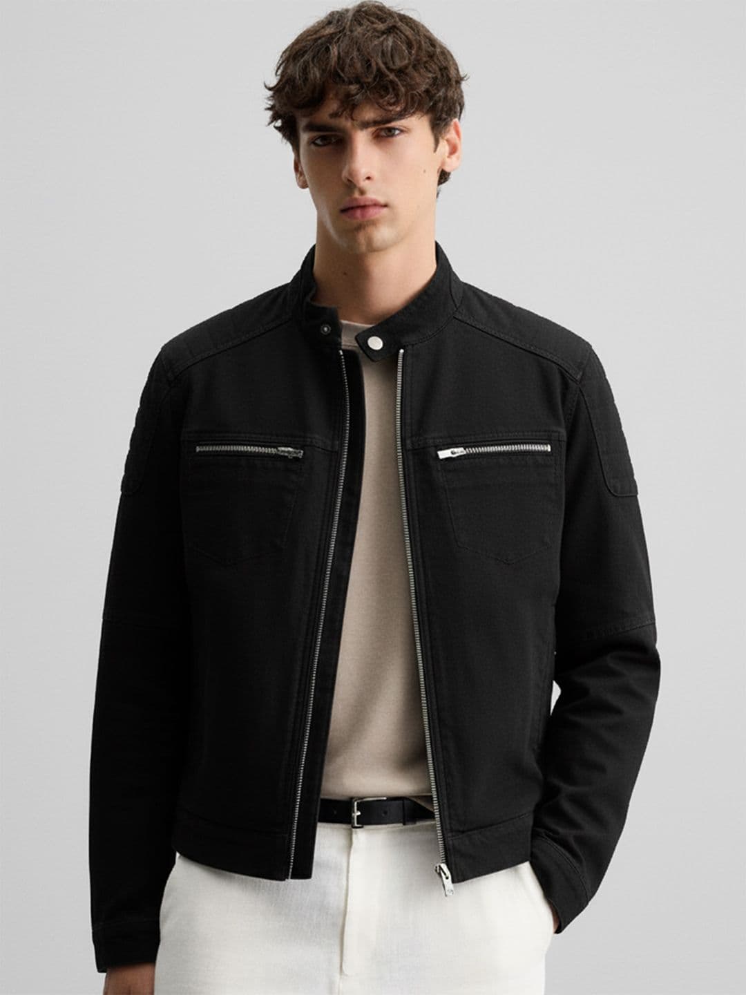 HIGHLANDER Men Black Solid Denim Jacket - view 1
