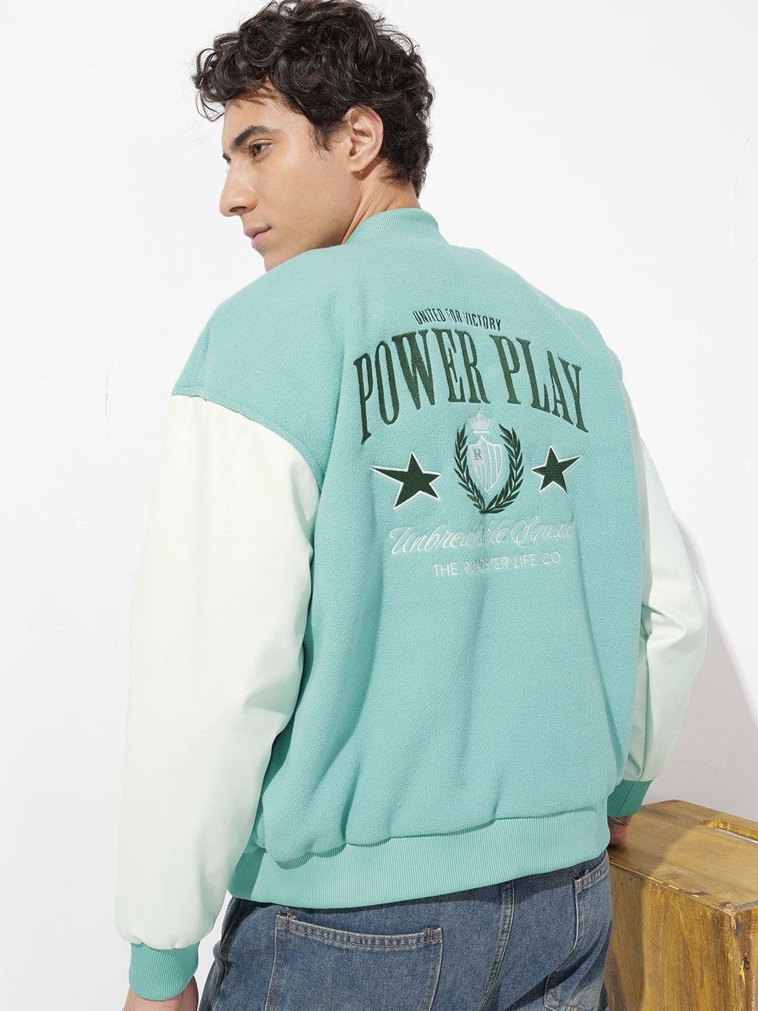 The Roadster Life Co. Typography Printed Mock Collar Varsity Jacket - view 1