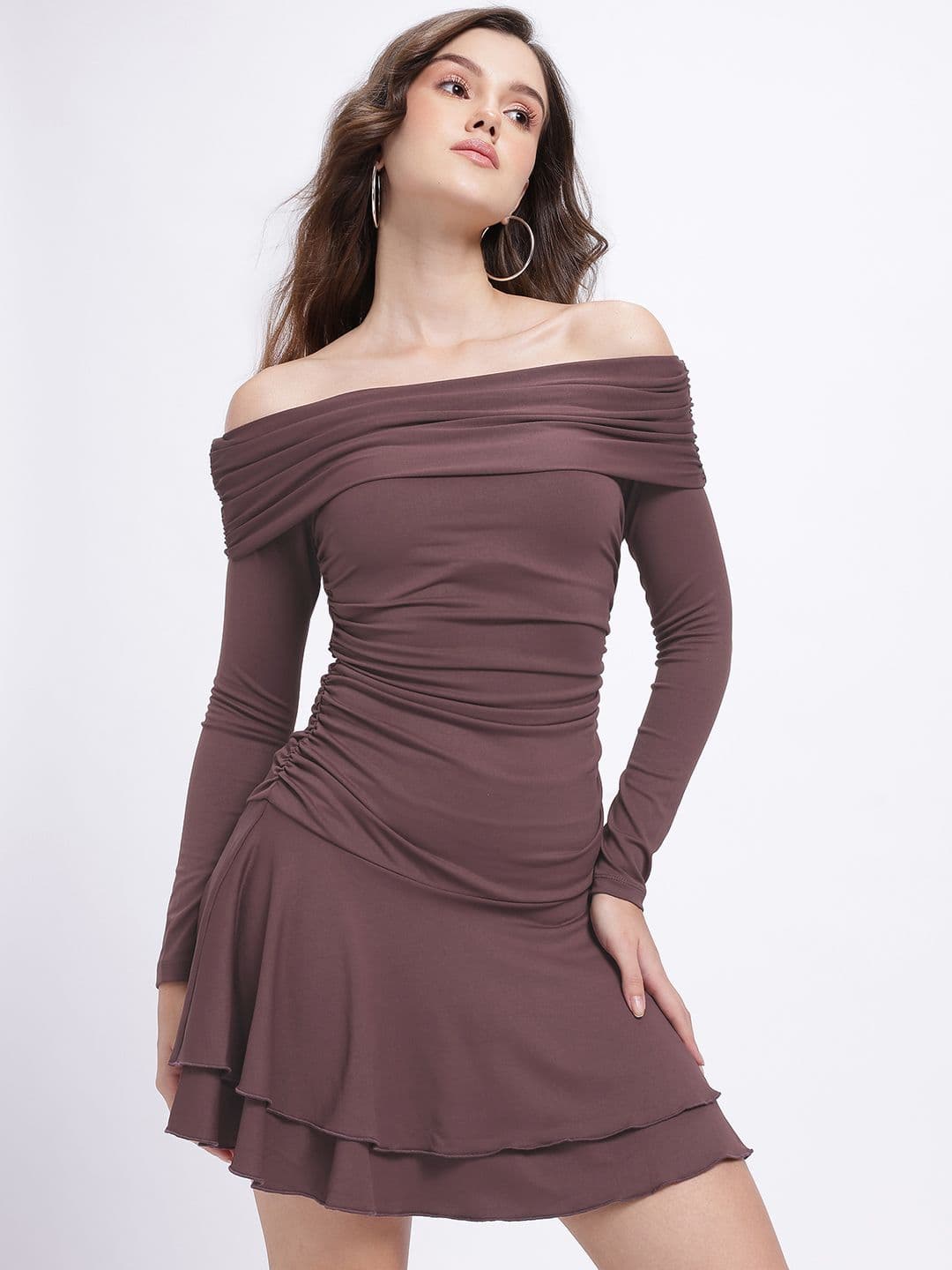 glitchez Off-Shoulder Ruched & Layered Drop-Waist Dress - view 1