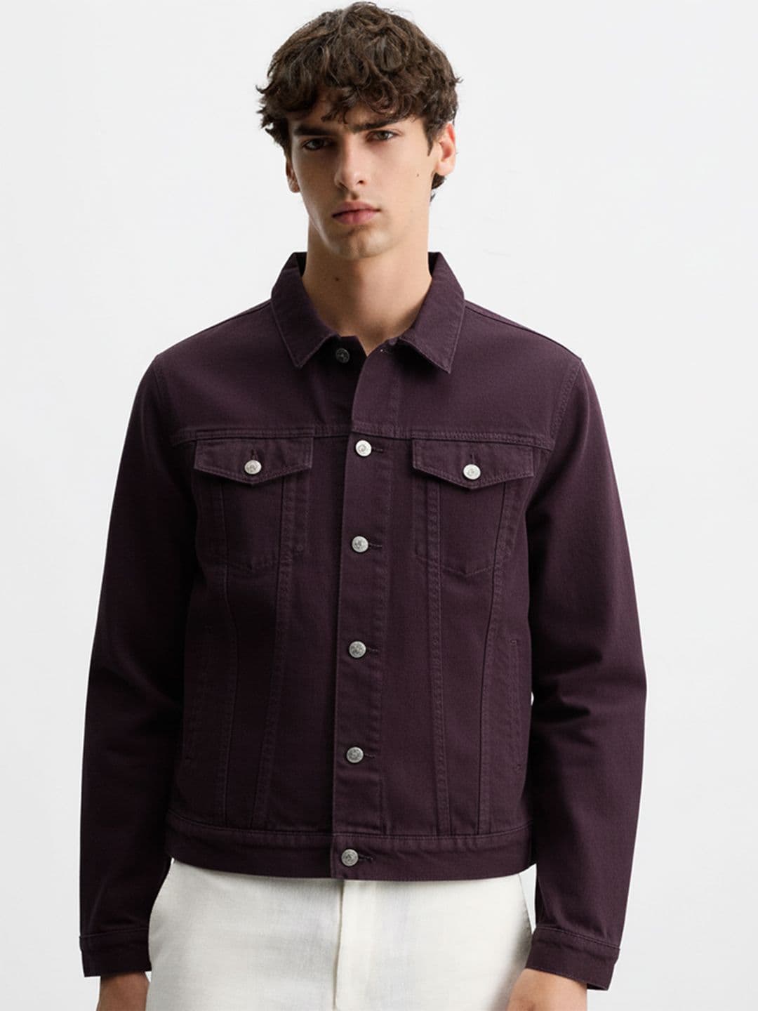 HIGHLANDER Men Purple Solid Denim Jacket - view 1