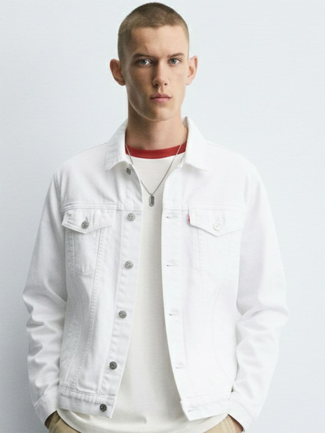 HIGHLANDER Men White Solid Denim Jacket - view 1