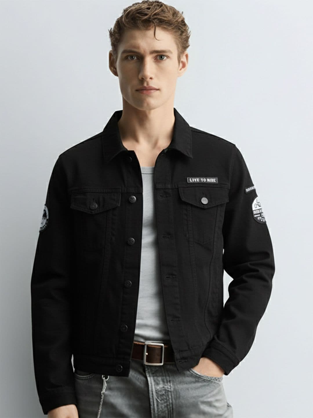 HIGHLANDER Men Black Solid Denim Jacket - view 1