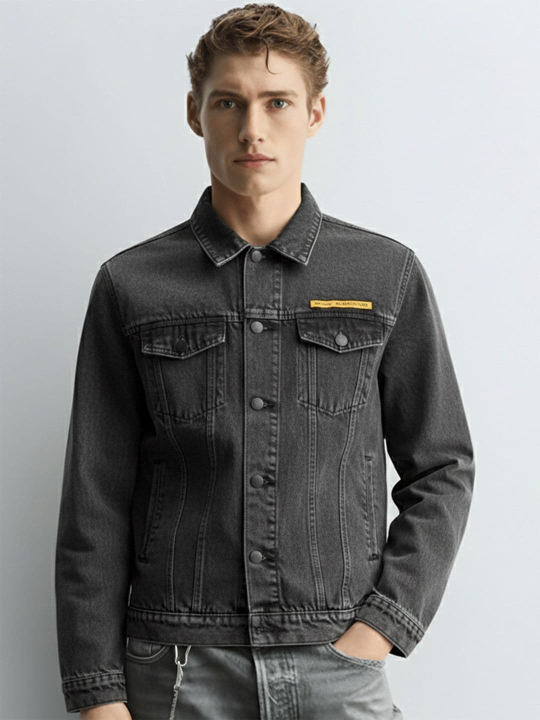 HIGHLANDER Men Grey Solid Denim Jacket - view 1