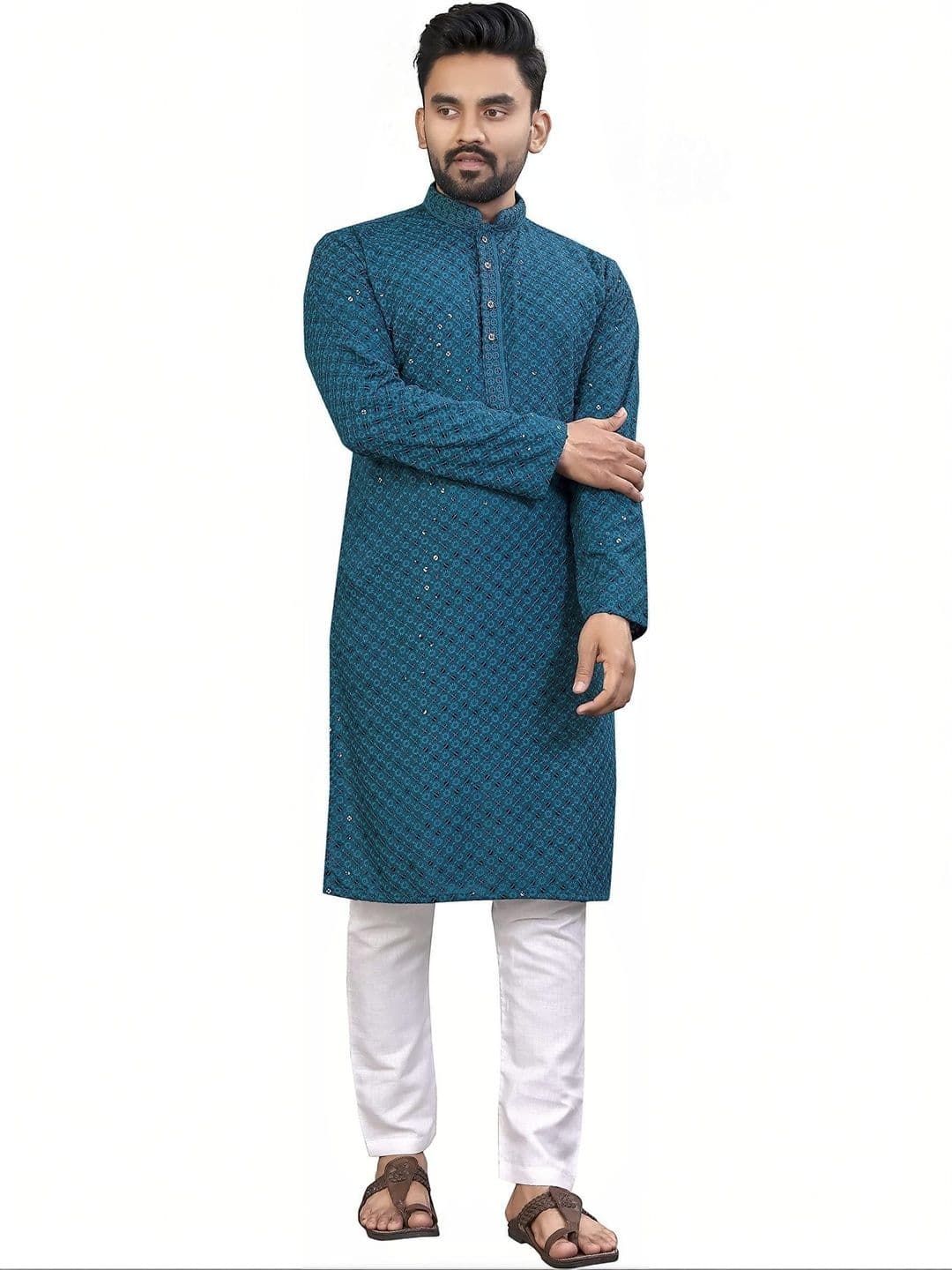 ALMORA Men Embroidered Thread Work Handloom Kurta - view 1