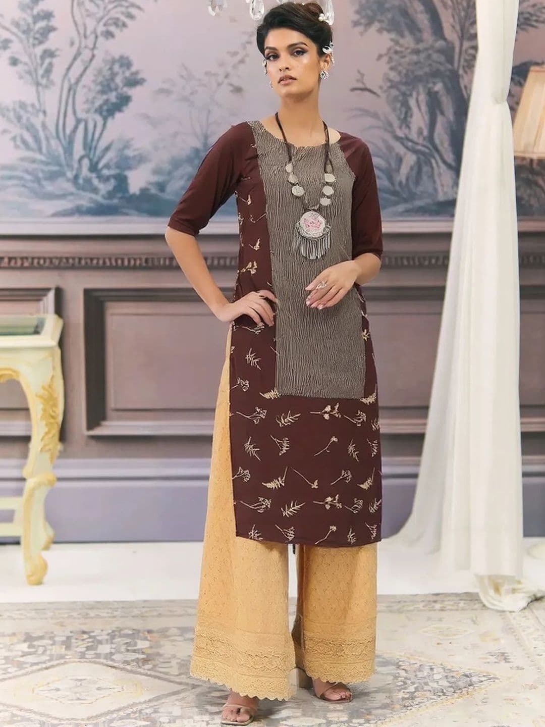 popmantra Women Ethnic Motifs Printed Crepe Kurta - view 1
